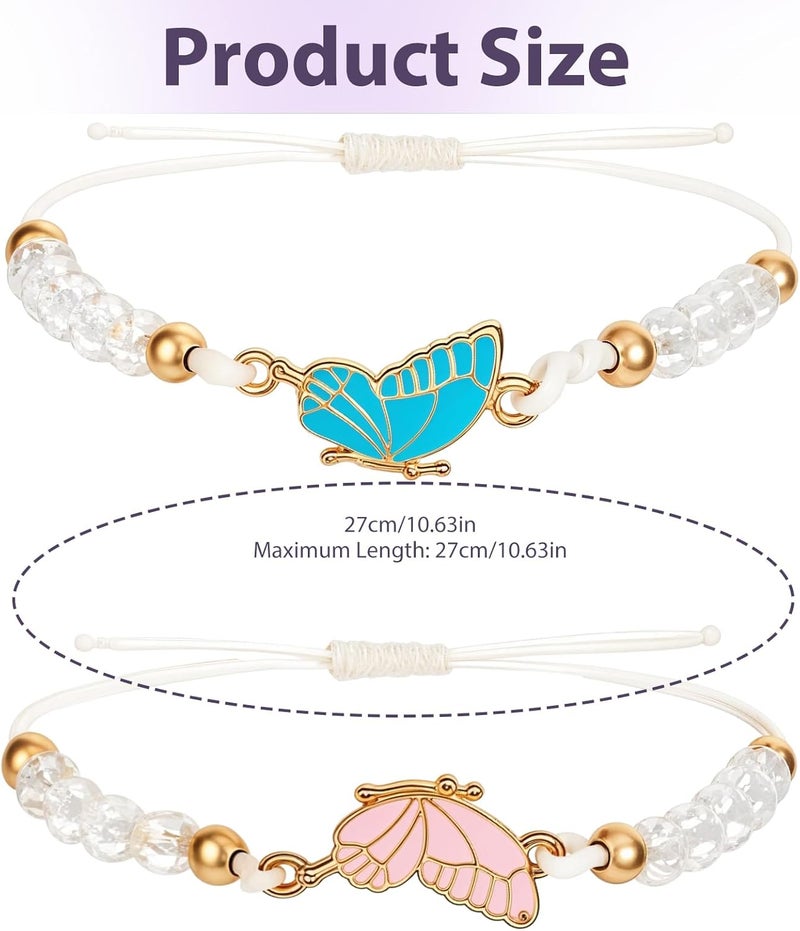 simarro 2pcs Matching Bracelets, Butterfly Friendship Bracelets Adjustable Strand Best Friends Bracelet, Handmade Charm Couples Jewelry Gifts for Women Couples Friend - Image 3